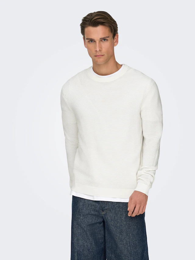 ONLY & SONS Rundhalspullover »ONSRON REG LS CREW NECK KNIT NOOS« Baumwolle, regular fit