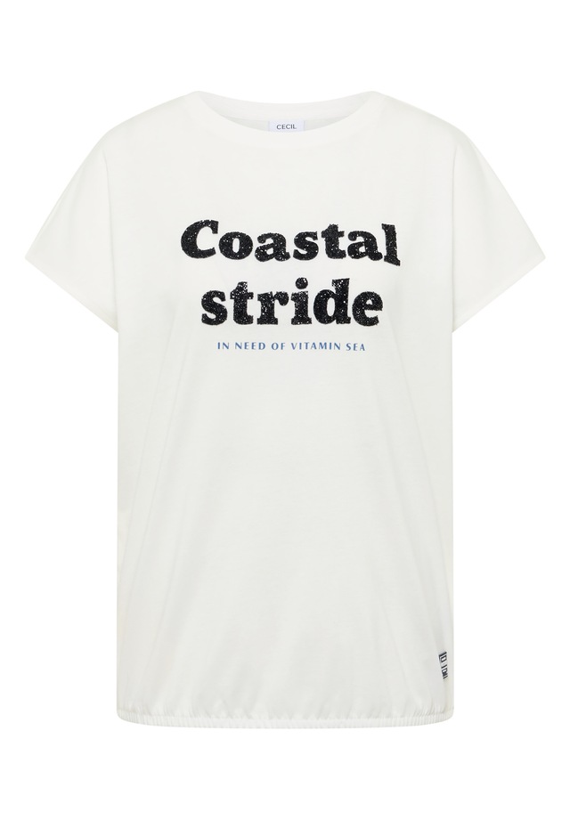 Cecil Kurzarmshirt Sommershirt mit Boatneck und Wording Print