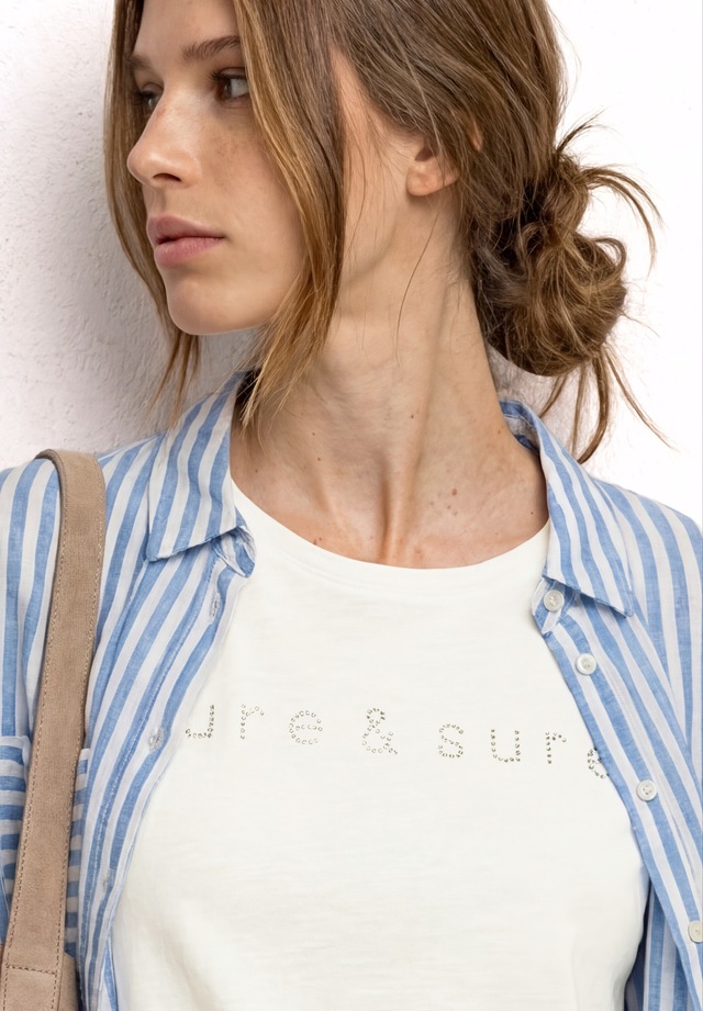 STREET ONE Kurzarmshirt Sommershirt mit Rundhals und Schmucksteinen