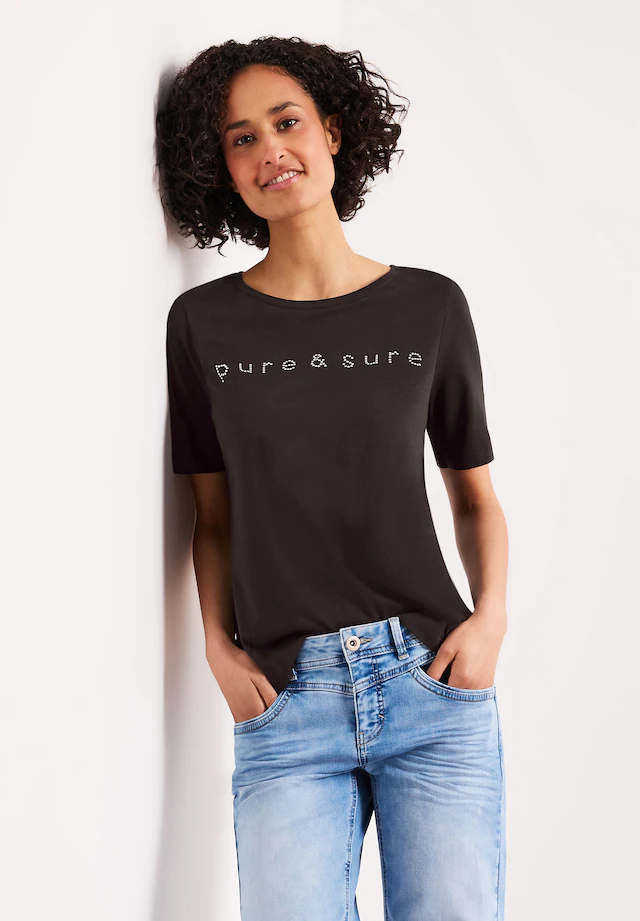 STREET ONE Kurzarmshirt Sommershirt mit Rundhals und Schmucksteinen