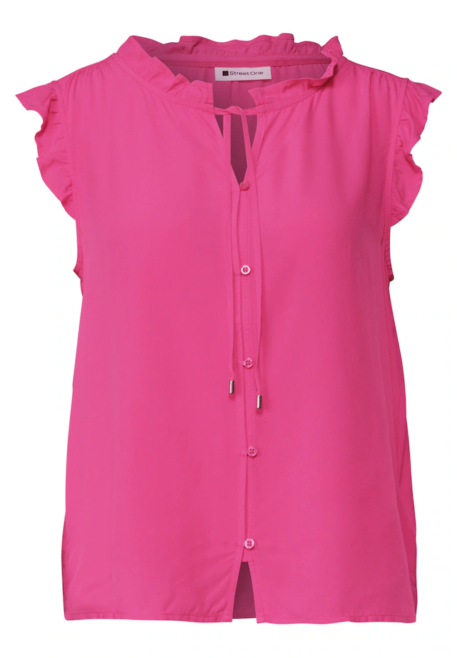 STREET ONE Shirtbluse Sommertop - Split Neck mit Rüschen und Bändern