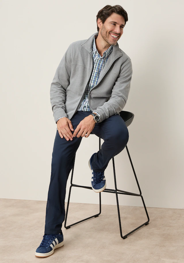 Man's World Sweatjacke mit hochschließendem Kragen, markante Querteilungsnaht