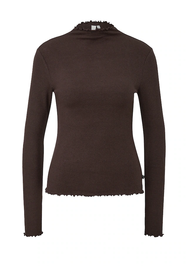 QS Langarmshirt Rippshirt mit Kräusel-Kanten / Viskosemix