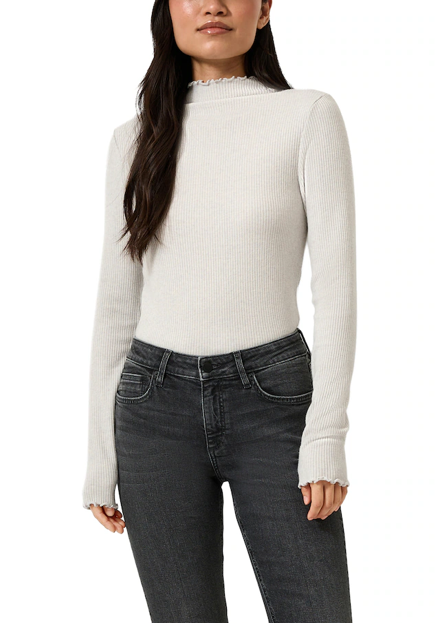 QS Langarmshirt Rippshirt mit Kräusel-Kanten / Viskosemix