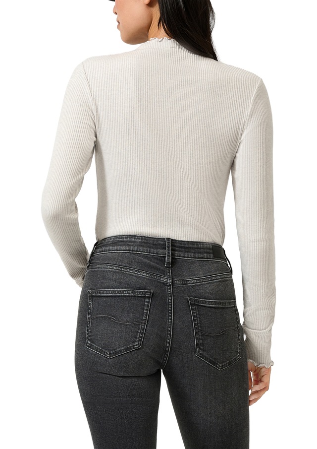 QS Langarmshirt Rippshirt mit Kräusel-Kanten / Viskosemix