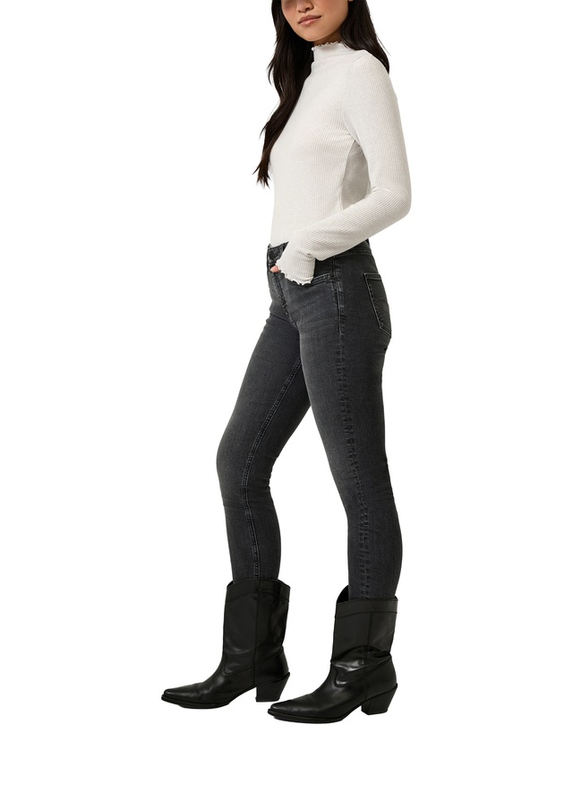 QS Langarmshirt Rippshirt mit Kräusel-Kanten / Viskosemix