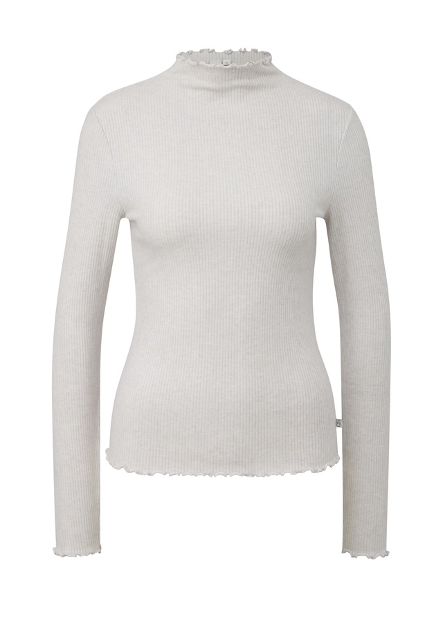 QS Langarmshirt Rippshirt mit Kräusel-Kanten / Viskosemix
