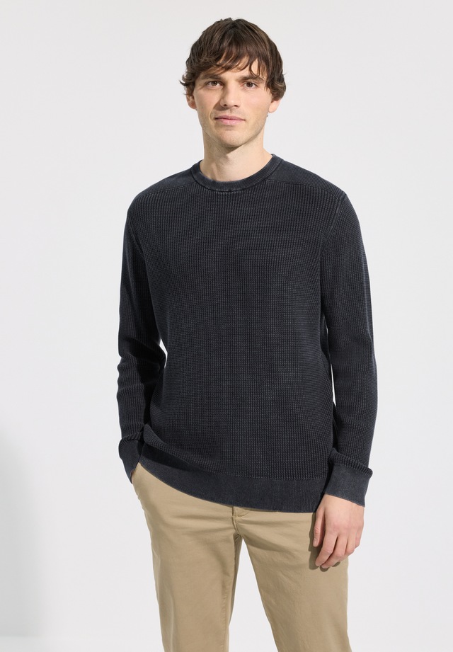 STREET ONE MEN Rundhalspullover aus reiner Baumwolle