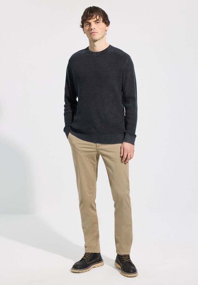 STREET ONE MEN Rundhalspullover aus reiner Baumwolle