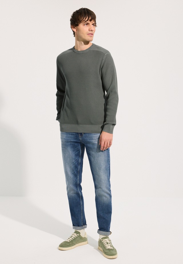 STREET ONE MEN Rundhalspullover aus reiner Baumwolle