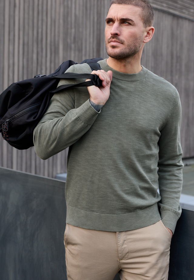 STREET ONE MEN Rundhalspullover aus reiner Baumwolle