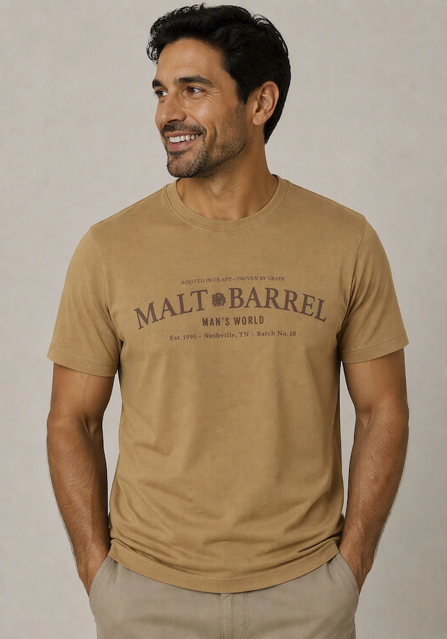 Man's World Rundhalsshirt normale Passform, Kurzarm, bedruckte Optik mit Print-Applikation