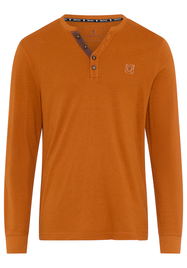 DELMAO Henleyshirt Normale Passform, Langarm, mit Stehkragen und V-Ausschnitt
