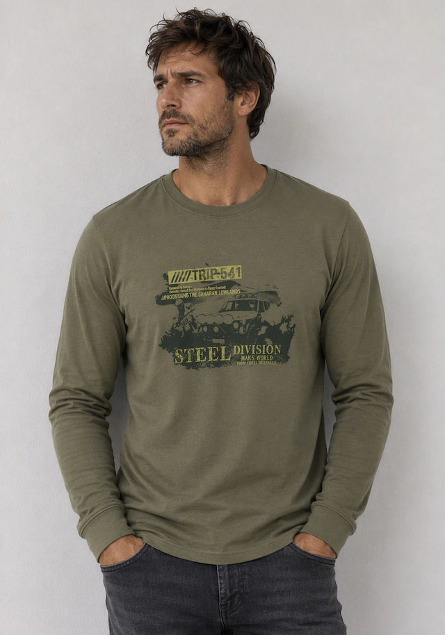Man's World Rundhalsshirt normale Passform, mit Langarm, mit Print, für Alltag und Freizeit