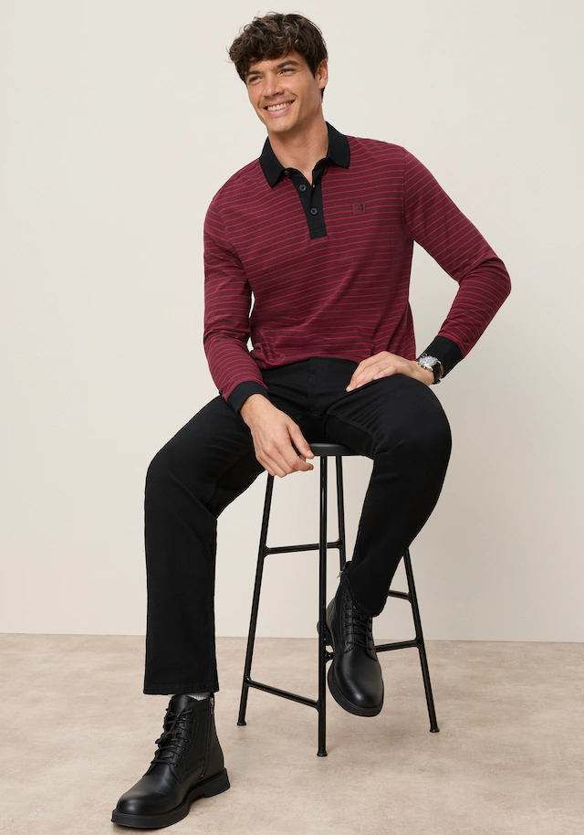 Man's World Poloshirt Normale Passform, mit Langarm, mit Polokragen, geringeltes Design
