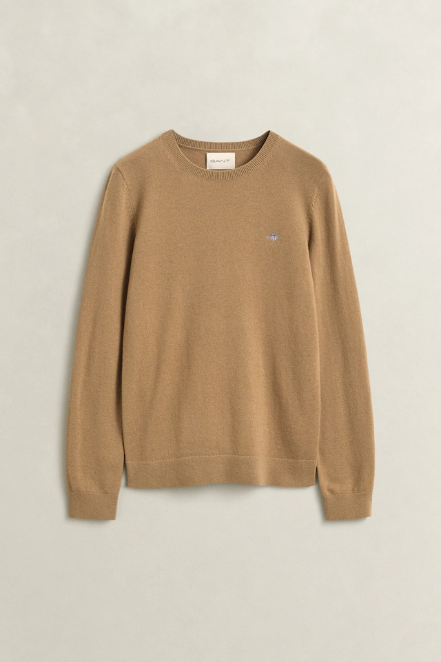 Gant Rundhalspullover »WOOL COTTON C-NECK« aus Wolle und Baumwolle