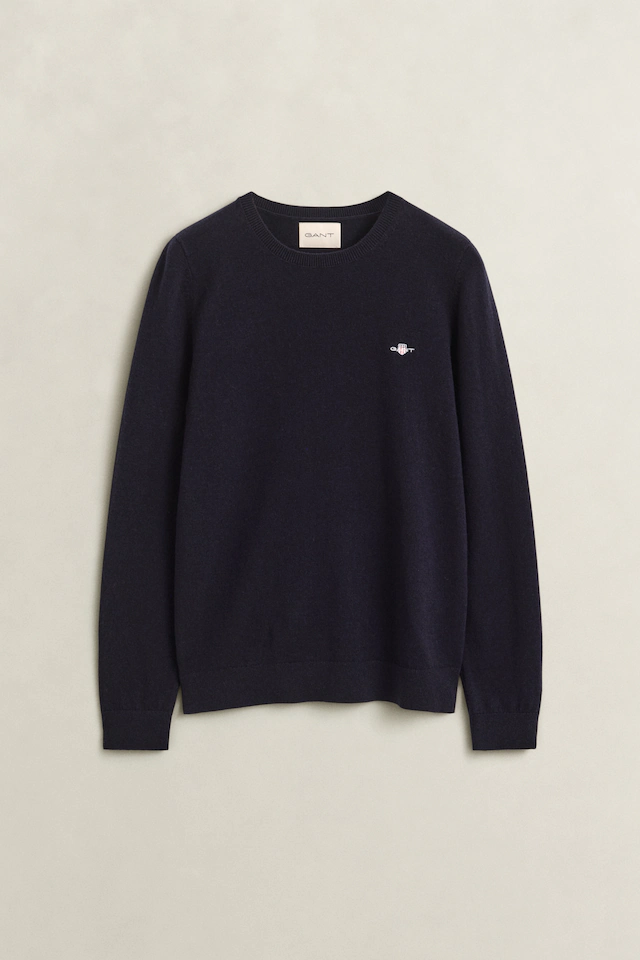 Gant Rundhalspullover »WOOL COTTON C-NECK« aus Wolle und Baumwolle