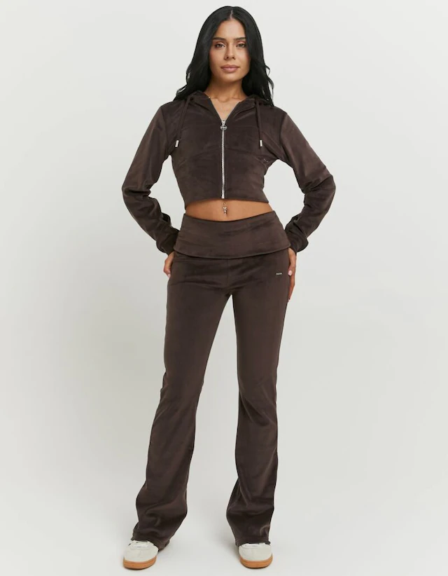 Tally Weijl Samthose »SPAPEVOLDY« Materialmix, Bootcut, Mid Waist, aus Samt mit Bündchen zum Umschlagen