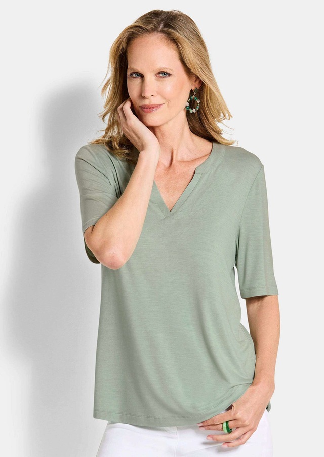 GOLDNER Kurzarmshirt »Jerseyshirt mit Blende« stretchbequemer Viskosejersey