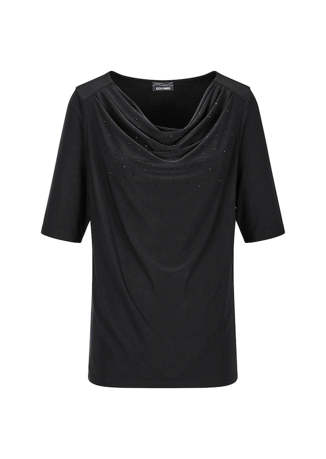 GOLDNER Kurzarmshirt »Jerseyshirt mit Glitzersteinen« Ton in Ton Hotfix am Wasserfallausschnitt