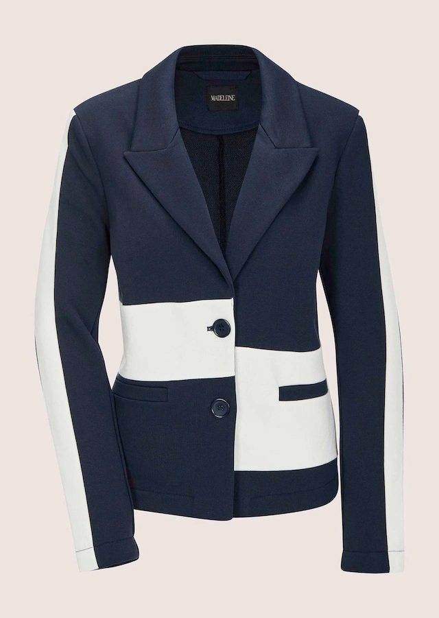MADELEINE Langarmshirt »Blazer Elegante Businessjacke mit Kontrasten« Asymmetrische Blocktreifen
