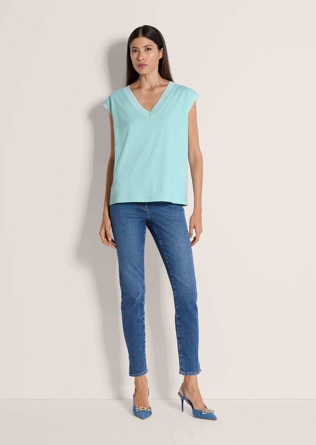 MADELEINE Kurzarmshirt »Jerseyshirt Sommershirt mit Rippenbändern« Breites Rippenband