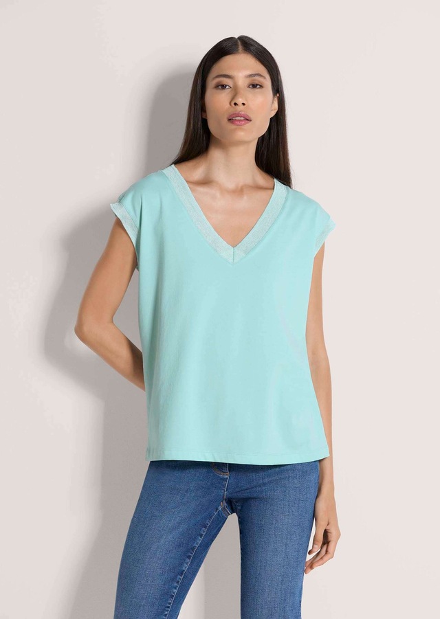 MADELEINE Kurzarmshirt »Jerseyshirt Sommershirt mit Rippenbändern« Breites Rippenband