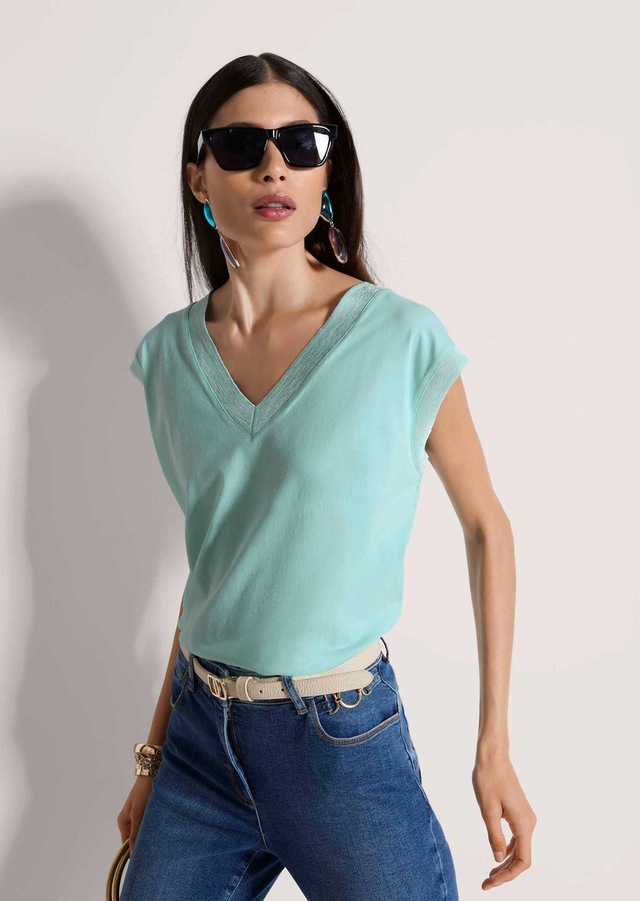 MADELEINE Kurzarmshirt »Jerseyshirt Sommershirt mit Rippenbändern« Breites Rippenband