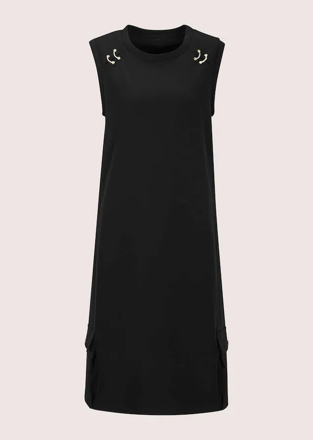 MADELEINE Sommerkleid »Jerseykleid Midikleid mit Schmuckelementen« Kleid mit eingefasstem Ripsband am Ausschnitt, mit Dekorativen Schmuckelementen im Vorderteil