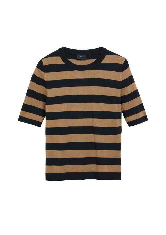 s.Oliver BLACK LABEL Strickpullover Halbarm Sommerpullover mit Viskose / Rundhals