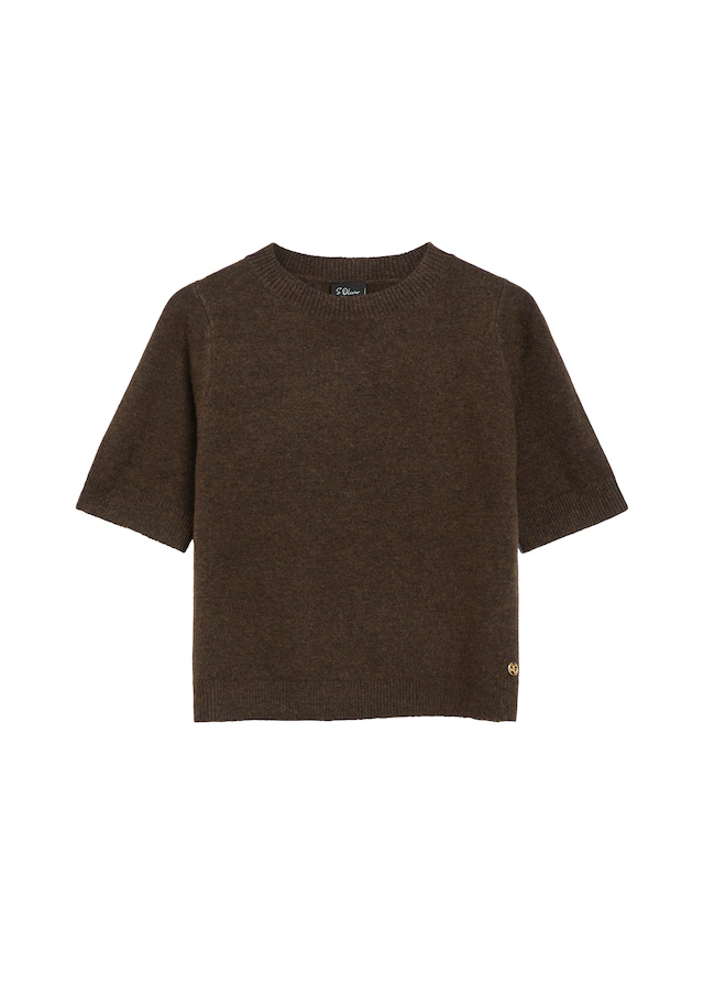 s.Oliver BLACK LABEL Strickpullover melierte Optik, Materialmix mit Wolle, Rundhalsausschnitt