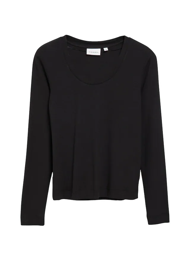 Comma Langarmshirt mit tiefem Rundhals / Viskose-Stretch