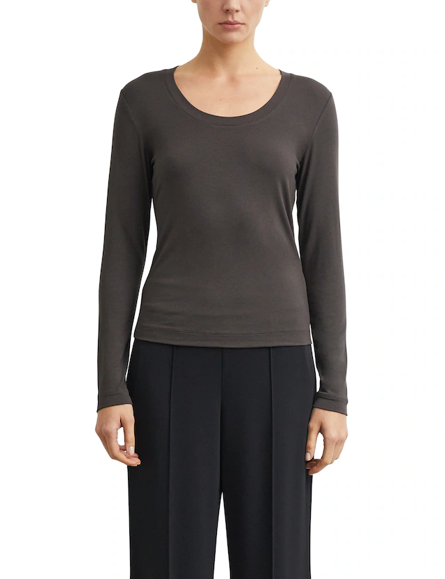 Comma Langarmshirt mit tiefem Rundhals / Viskose-Stretch