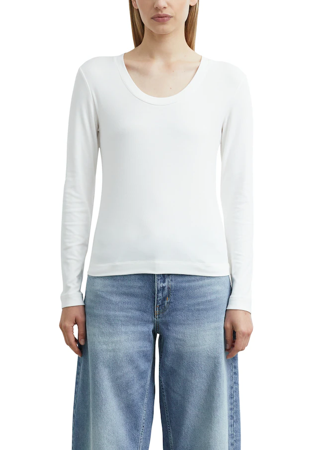 Comma Langarmshirt mit tiefem Rundhals / Viskose-Stretch