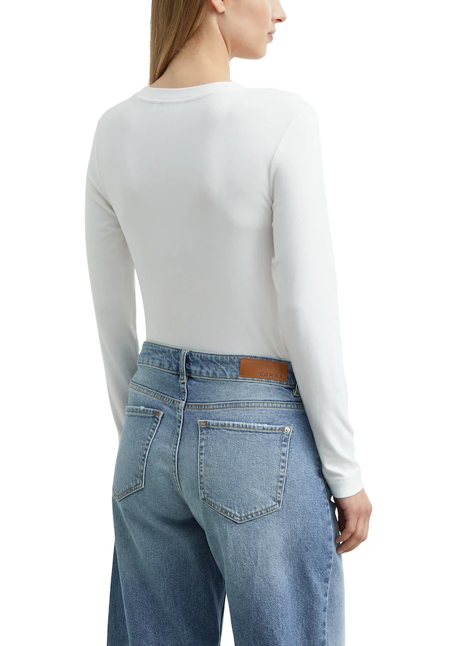 Comma Langarmshirt mit tiefem Rundhals / Viskose-Stretch