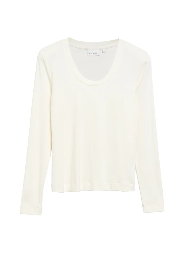 Comma Langarmshirt mit tiefem Rundhals / Viskose-Stretch