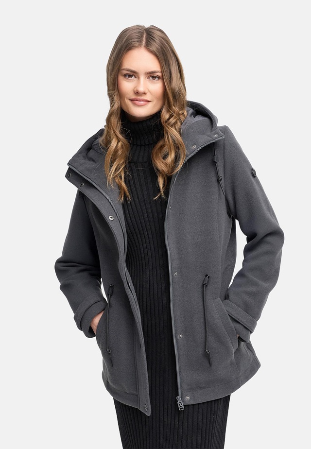 Navahoo Kurzmantel »Lächelstern 14« Lange Damen Übergangsjacke in Wollmantel-Optik mit Kapuze