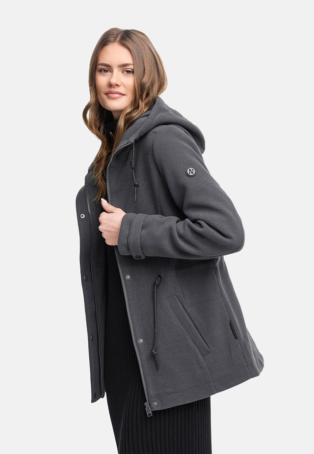 Navahoo Kurzmantel »Lächelstern 14« Lange Damen Übergangsjacke in Wollmantel-Optik mit Kapuze