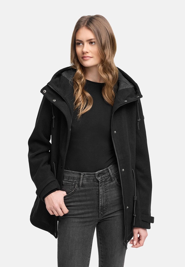 Navahoo Kurzmantel »Lächelstern 14« Lange Damen Übergangsjacke in Wollmantel-Optik mit Kapuze