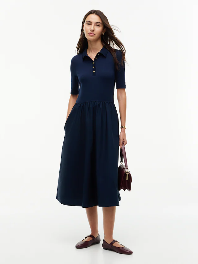Tommy Hilfiger Midikleid »5X2 RIB F&F MIDI S/S POLO DRESS« Baumwolle, figurbetont, in gerippter Struktur