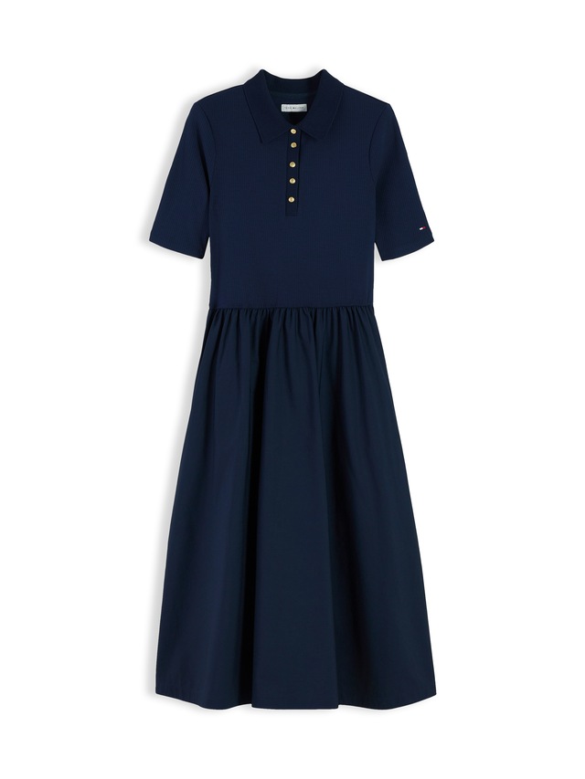 Tommy Hilfiger Midikleid »5X2 RIB F&F MIDI S/S POLO DRESS« Baumwolle, figurbetont, in gerippter Struktur