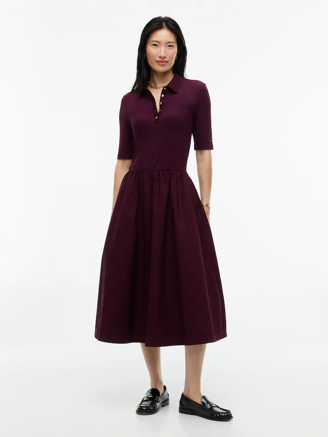 Tommy Hilfiger Midikleid »5X2 RIB F&F MIDI S/S POLO DRESS« Baumwolle, figurbetont, in gerippter Struktur