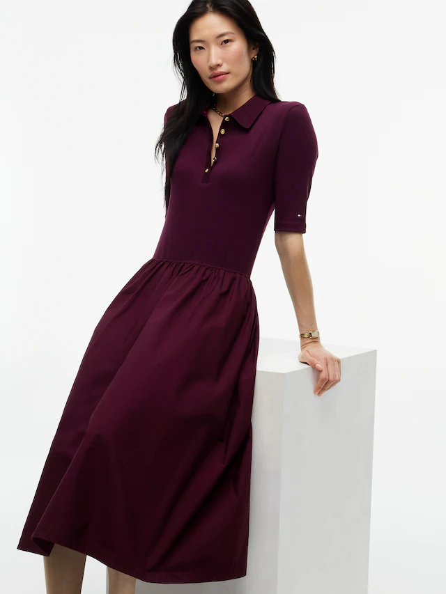 Tommy Hilfiger Midikleid »5X2 RIB F&F MIDI S/S POLO DRESS« Baumwolle, figurbetont, in gerippter Struktur