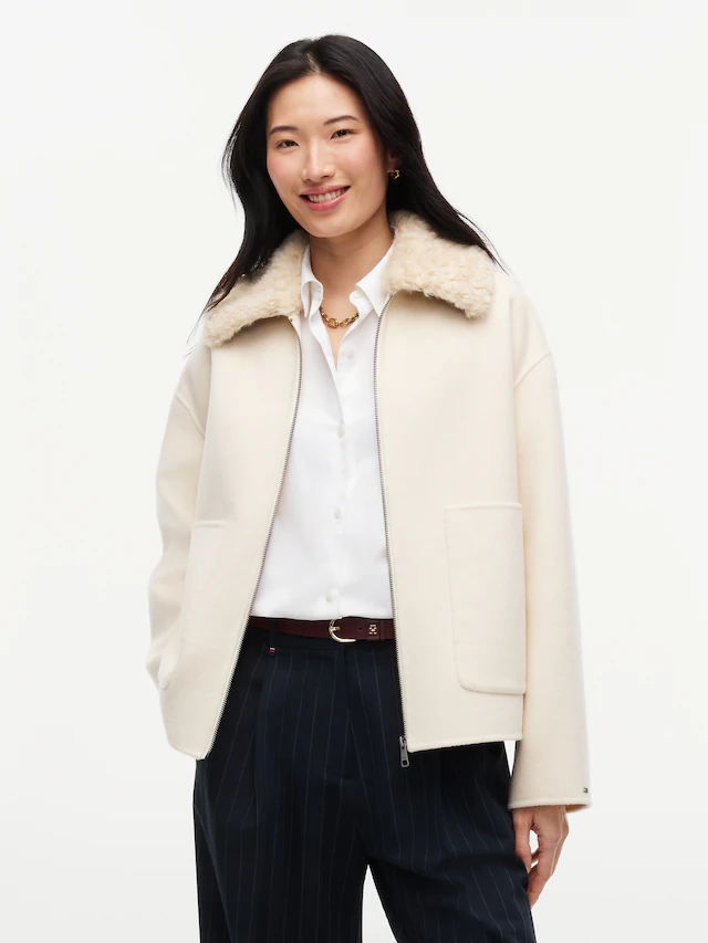 Tommy Hilfiger Kurzjacke »DF WOOL ZIP THROUGH JACKET« Materialmix, mit Wolle