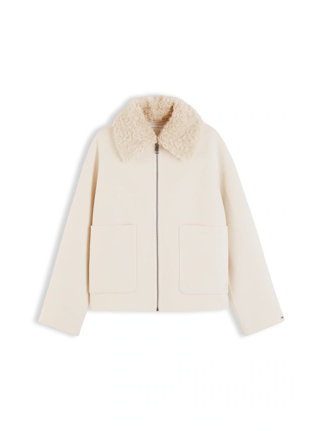 Tommy Hilfiger Kurzjacke »DF WOOL ZIP THROUGH JACKET« Materialmix, mit Wolle