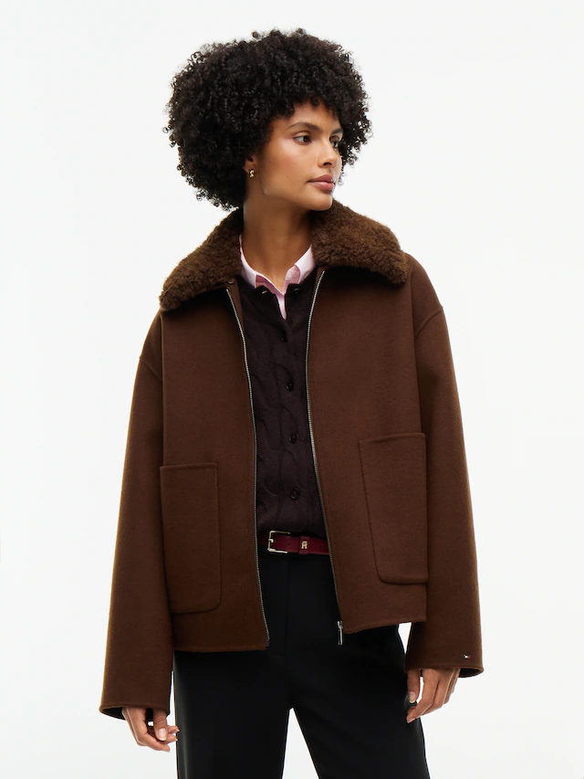 Tommy Hilfiger Kurzjacke »DF WOOL ZIP THROUGH JACKET« Materialmix, mit Wolle