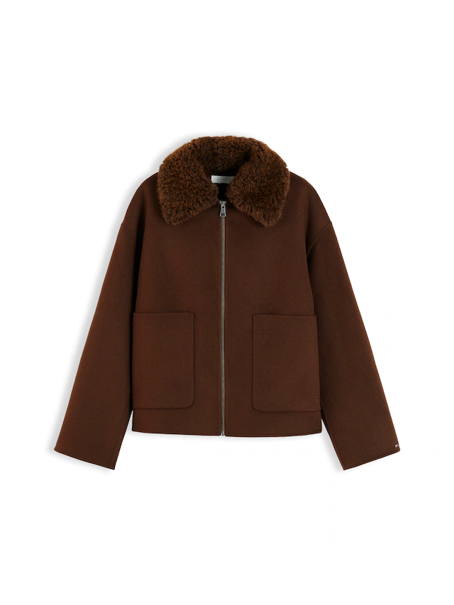 Tommy Hilfiger Kurzjacke »DF WOOL ZIP THROUGH JACKET« Materialmix, mit Wolle