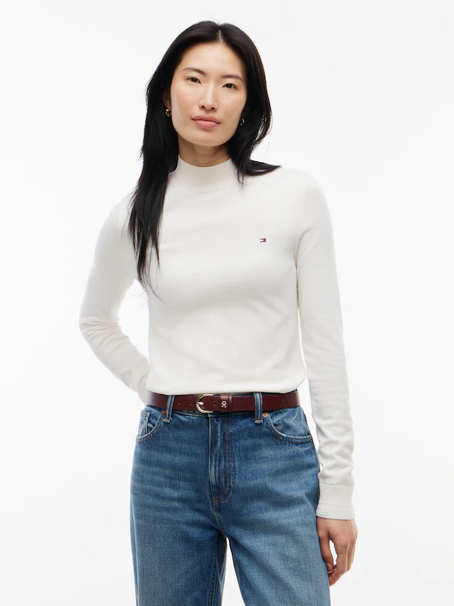 Tommy Hilfiger Strickpullover »COTTON JERSEY SLIM MK-NK SWT« Baumwollmischung, slim fit