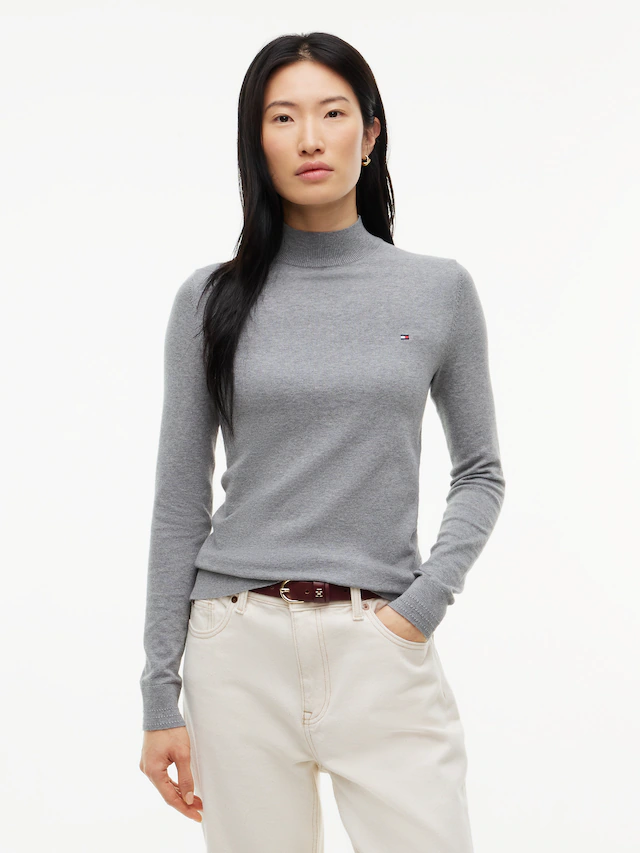 Tommy Hilfiger Strickpullover »COTTON JERSEY SLIM MK-NK SWT« Baumwollmischung, slim fit