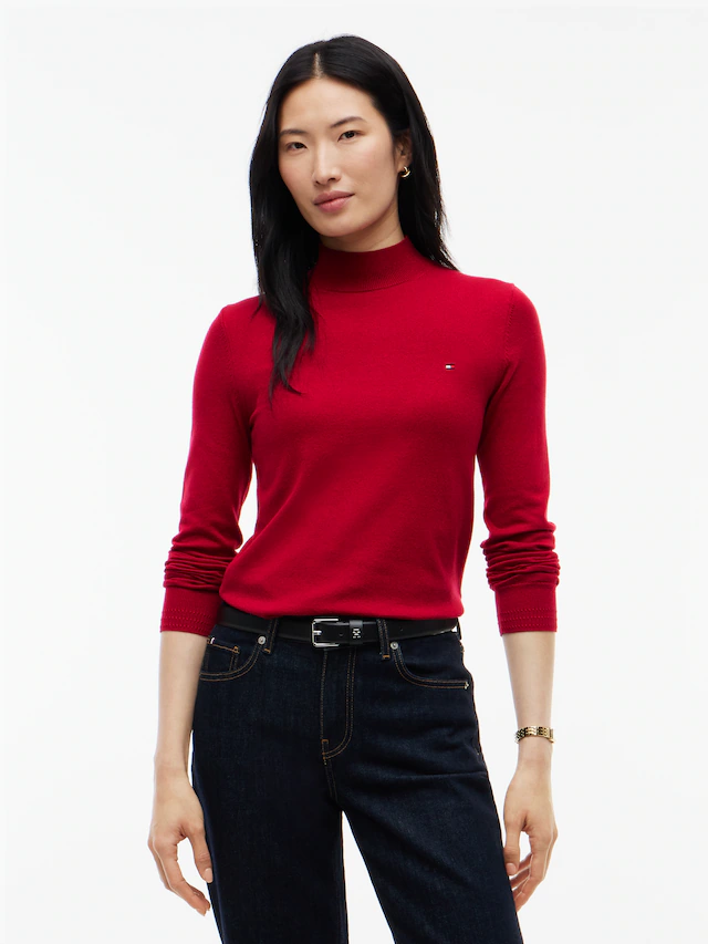 Tommy Hilfiger Strickpullover »COTTON JERSEY SLIM MK-NK SWT« Baumwollmischung, slim fit